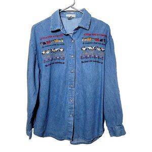 Vintage Maggie and Max womens sz L embroidered all things bright Denim Shirt